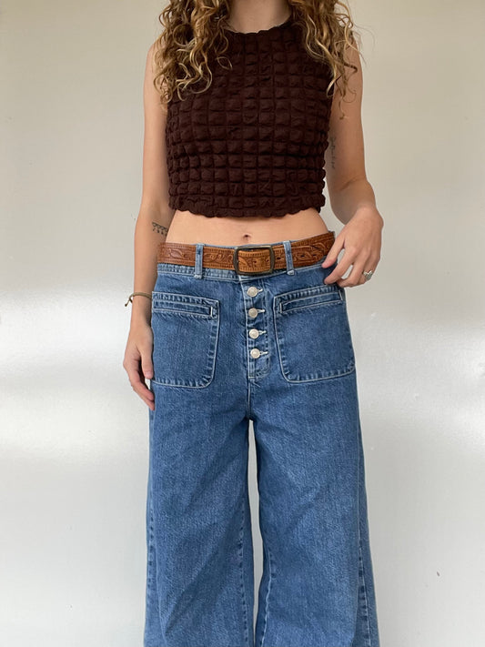 Brown Popcorn Crop Top