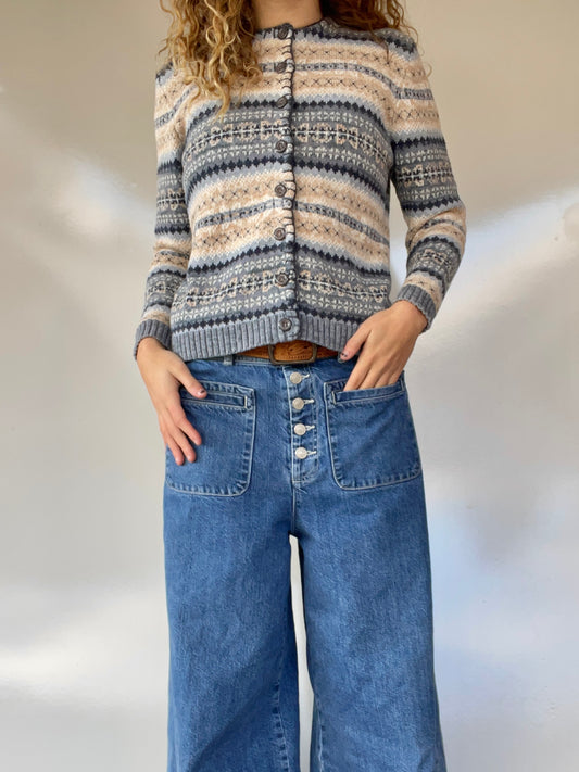 Vintage Patterned Button Up Sweater