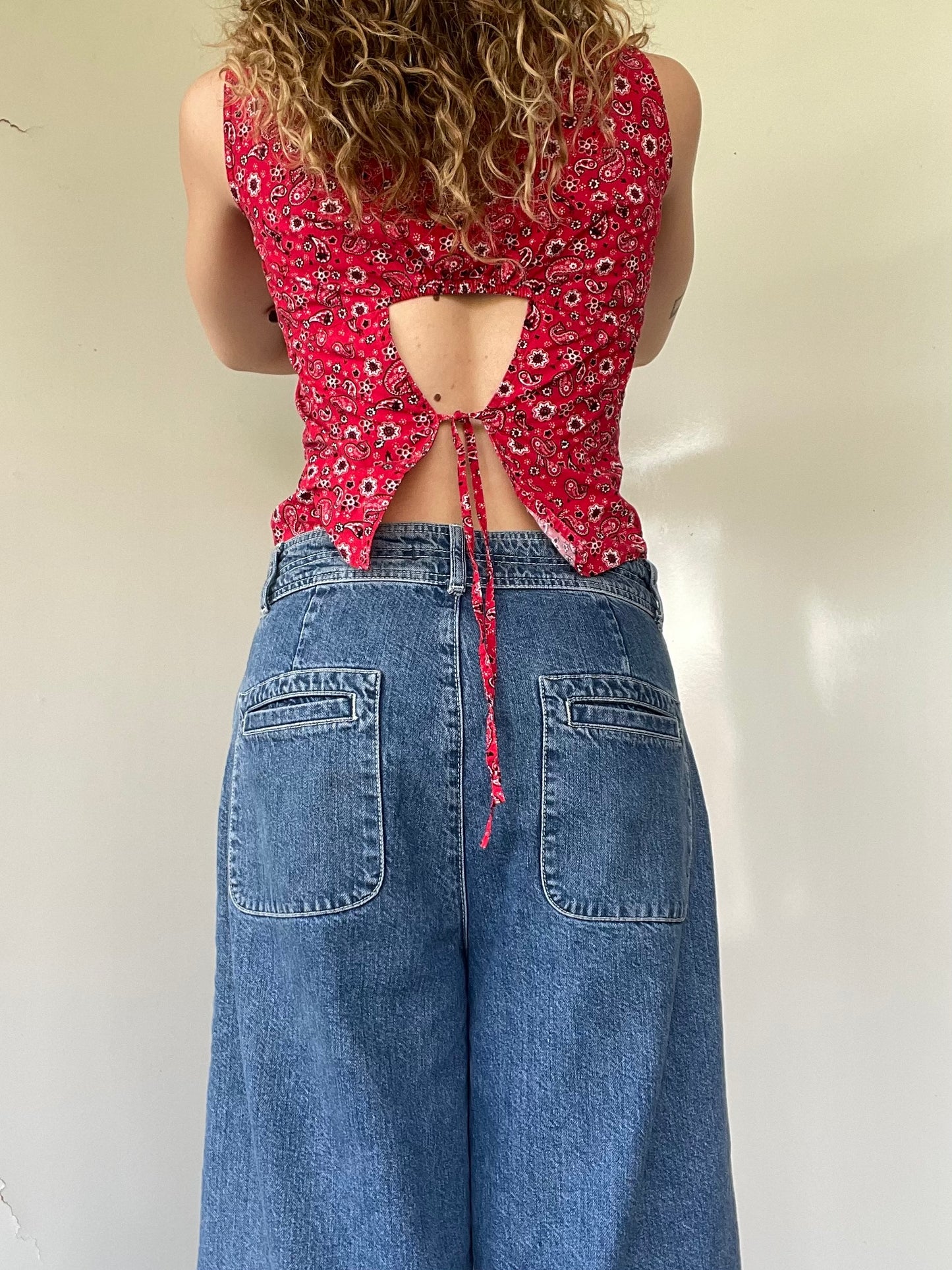 Vintage Bandana Patterned Button Up Tank Top