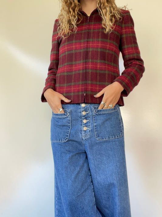 Vintage Plaid Zip Up Jacket
