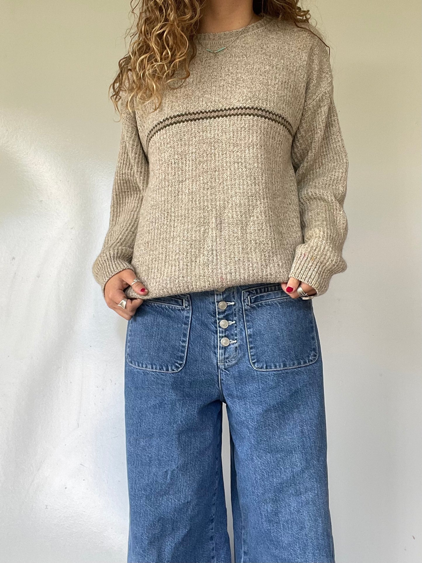 90s Cream Striped Sweater