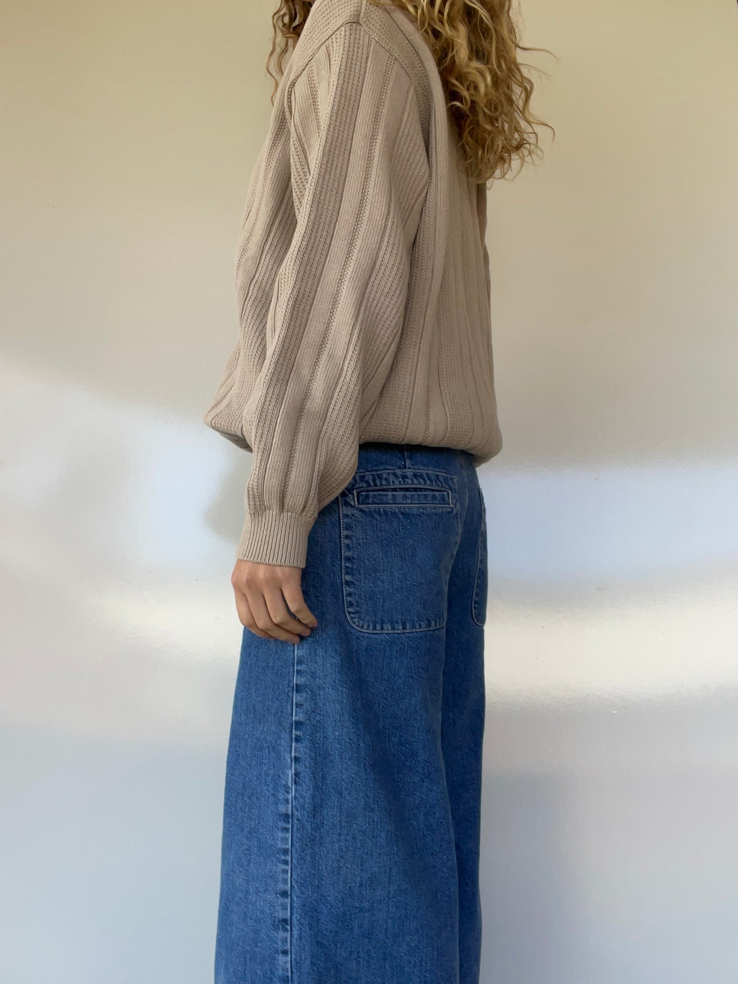 90s Vintage Cable Knit Cream/Light Brown Sweater