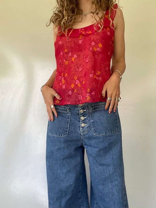 Sheer Floral Flowy Tank Top